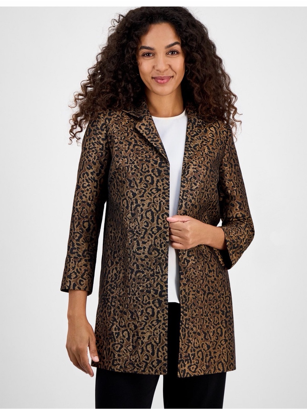 Kasper Leopard-Print Blazer in Brown and Black